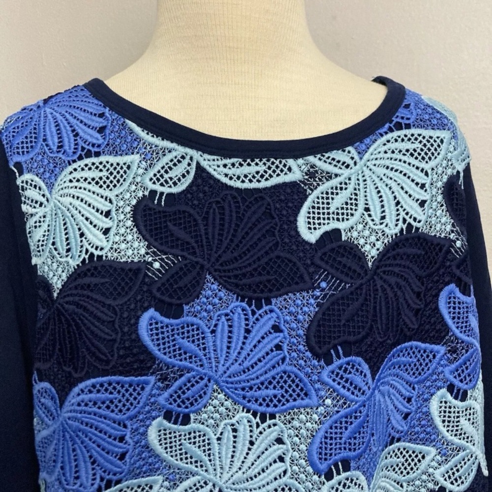 5-24 Isaac Mizrahi Live Blue Sweater Crochet 1x - Picture 2 of 3
